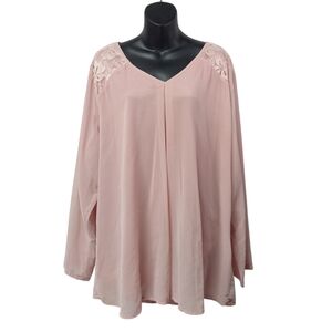 Bebonnie Women's Light Pink Lace Trimmed V-neck Top Blouse Plus Size XXXL